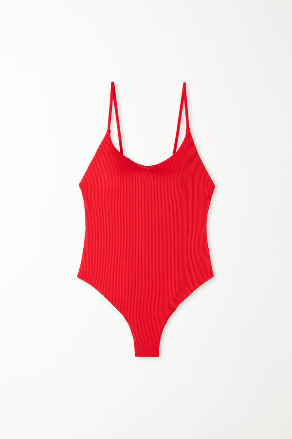 Ribbed Recycled Microfiber Padded One-Piece Swimsuit